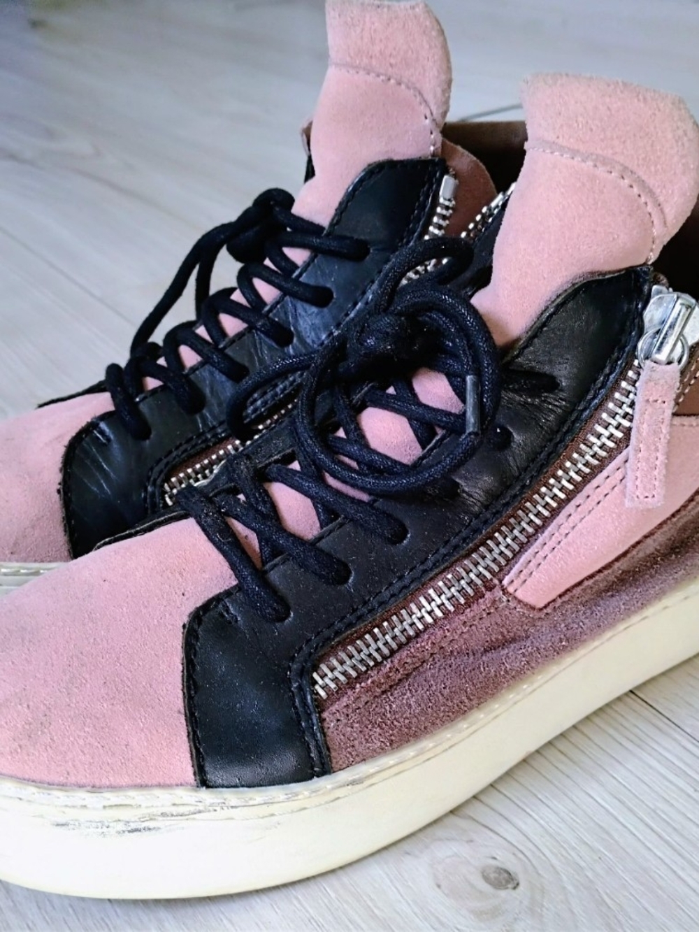 Women’s Pink and Black Suede High-Top Sneakers